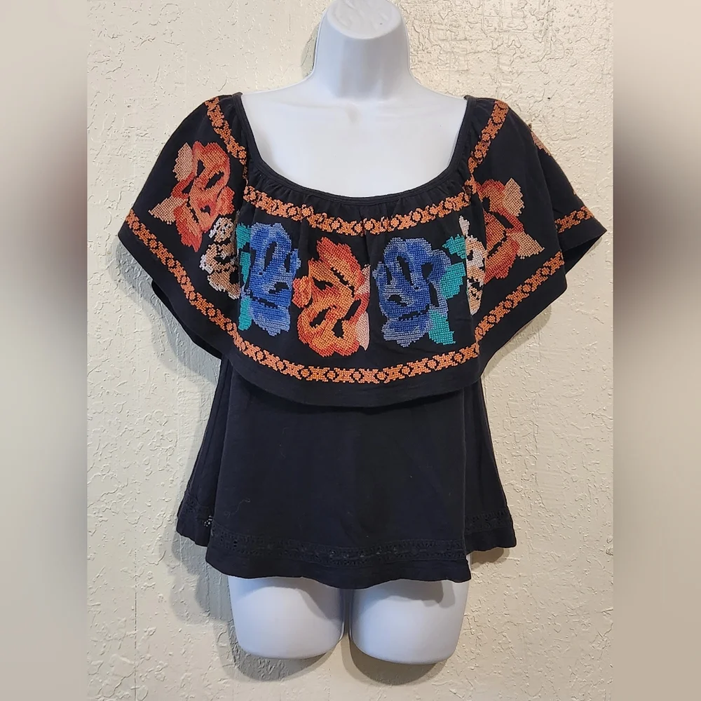 Free People To The Left Embroidered Off The Shoulder Top Sz Small